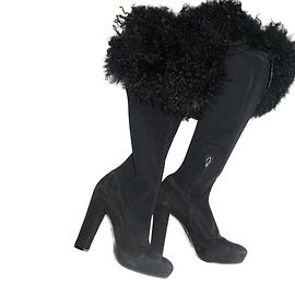 La Perla Tuscan sheep fur boots Black