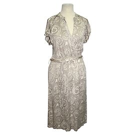 Vestido Hugo Boss Branco e Taupe em Viscose Taupe