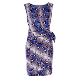 Diane Von Furstenberg Nuovo vestito Della in Python Pop Medium Blue Iris Nero Bianco Porpora
