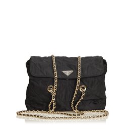 Prada-Quilted Nylon Chain Tote Bag-Black