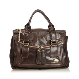 Chloé-Leather Bay Shoulder Bag-Brown,Dark brown