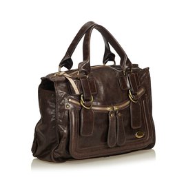 Chloé-Leather Bay Shoulder Bag-Brown,Dark brown