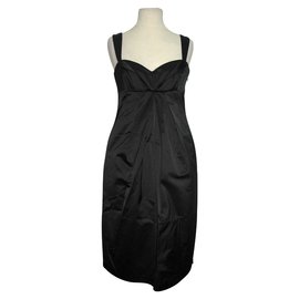 Tara Jarmon-Black satin cocktail dress-Black