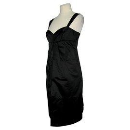 Tara Jarmon-Black satin cocktail dress-Black