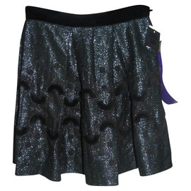 Anna Sui Metallic thread skirt Black Metallic Dark green