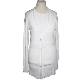 Escada Twin Set Strickjacke und Weste Weiß Baumwolle Viskose Weiß