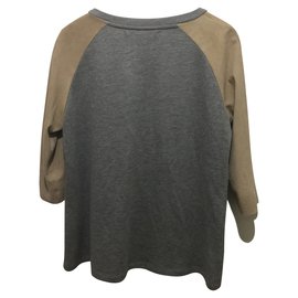 All Saints-Suede sleeve sweater-Beige,Grey