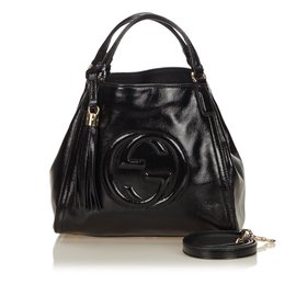 Gucci-Patent Soho Top Handle Bag-Black