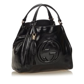 Gucci-Patent Soho Top Handle Bag-Black