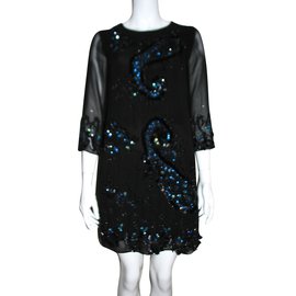 Autre Marque-Hand embellished chiffon dress Needle & Thread-Black