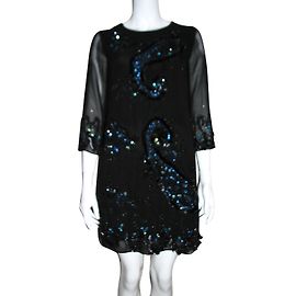 Autre Marque Chiffon-Kleid von Hand verziert Schwarz