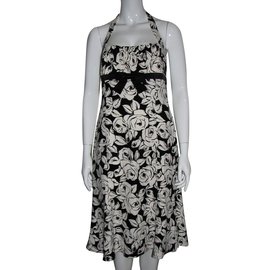 Escada-Neckholder silk dress-Schwarz,Weiß
