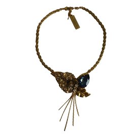 Weekend Max Mara-Cryastal embellished metal necklace-Golden,Dark blue