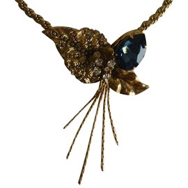 Weekend Max Mara-Cryastal embellished metal necklace-Golden,Dark blue