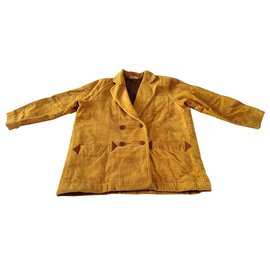 Issey Miyake-Blazer de jaqueta de veludo Double Breasted para homem Issey Miyake-Caramelo
