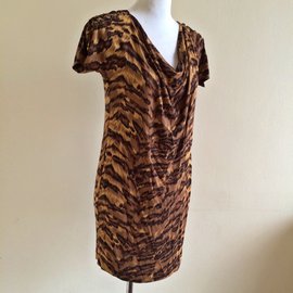Diane Von Furstenberg-Vestido de seda de Gorro-Castaño,Estampado de leopardo,Caramelo