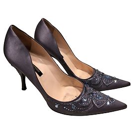 Sergio Rossi Silver Grey Silk Stiletto Heels 39 Silvery Grey