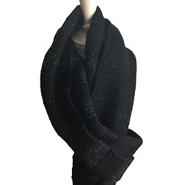 Bel Air Bufanda de lana negra hilo negro dorado Negro