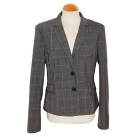 Hobbs Wool Check Blazer Brown Grey Brown Grey