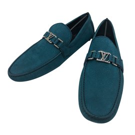 Louis Vuitton-Mocassins Louis Vuitton modèle Hockenheim en daim azur , taille 44,5, état neuf !-Bleu clair