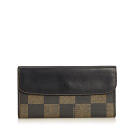 Fendi-Pequin Long Wallet-Brown,Black