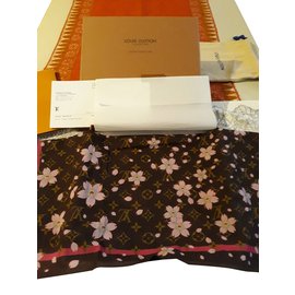 Louis Vuitton-"Cherry Blossom" scarf-Dark brown