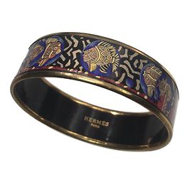 Pulsera Hermès de metal esmaltada azul motivos peces Multicolor