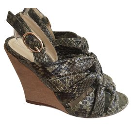 Alexandre Birman Python Print Wedge Sandals Khaki Khaki Python print Taupe