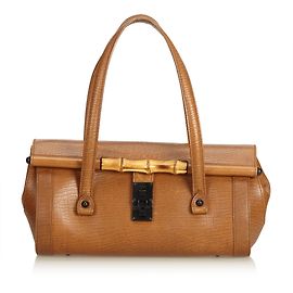 Gucci Saco de bala de bambu de couro Marrom Castanho claro