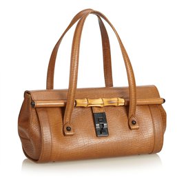 Gucci-Leather Bamboo Bullet Bag-Brown,Light brown