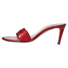 Yves Saint Laurent Rive Gauche Red Leather Mules Red