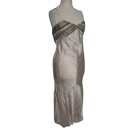 Karen Millen Satin Abendkleid Champagner Spitze und Samt Beige Golden