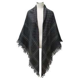 Gucci-étole en laine et soie gris et noir neufs-Noir,Gris anthracite