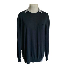 Autre Marque-maglione maglia cotone e lino blu navy e blu T. XL-Blu,Blu navy