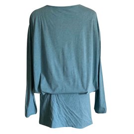 Autre Marque-Robe tunique ou mini robe coton bleu chiné-Bleu clair