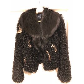 Lanvin Black Fur Jacket with Gem Embroidery Black