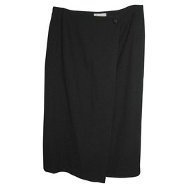 Aquascutum-Wrap wool skirt-Black