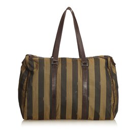 Fendi-Pequin Nylon Weekender-Brown