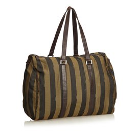 Fendi-Pequin Nylon Weekender-Brown
