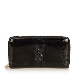Autre Marque-Continental Patent Leather Long Wallet-Black