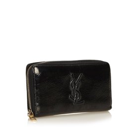 Autre Marque-Continental Patent Leather Long Wallet-Black