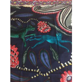 Hermès-Silk cashmere shawl 140 cm Savana Dance-Navy blue