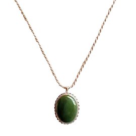 inconnue-Oval pendant / brooch in silver with jadejade stone cabochon-Silvery