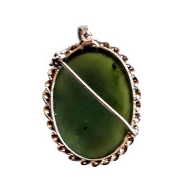 inconnue-Oval pendant / brooch in silver with jadejade stone cabochon-Silvery