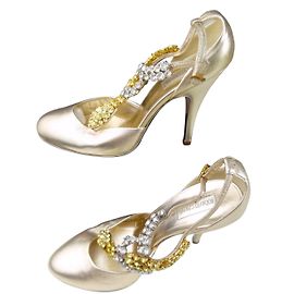 Saltos Roberto Cavalli em couro dourado com detalhes de serpente e cristais Dourado