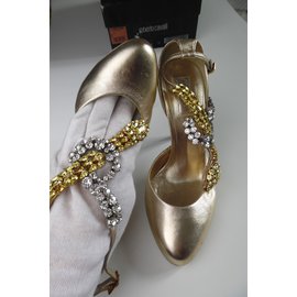 Roberto Cavalli-Gold leather heels-Golden