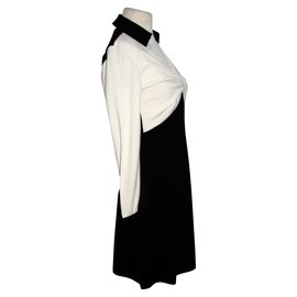 Diane Von Furstenberg-Camicia di lana Colorblock Twist-Front Wool-Nero,Bianco