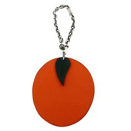 Hermès Fruit Motif Bag Charm Orange Leather and Metal Chain Orange