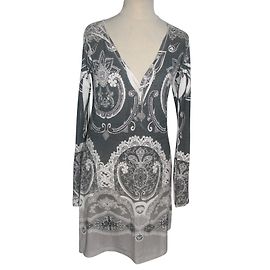 Vestido Windsor Cinza com Flores de Strass Cinza Cru
