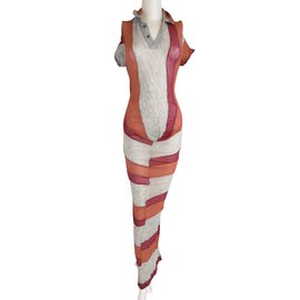 Comme Des Garcons-Vestido estilo drapeado de rayas-Multicolor